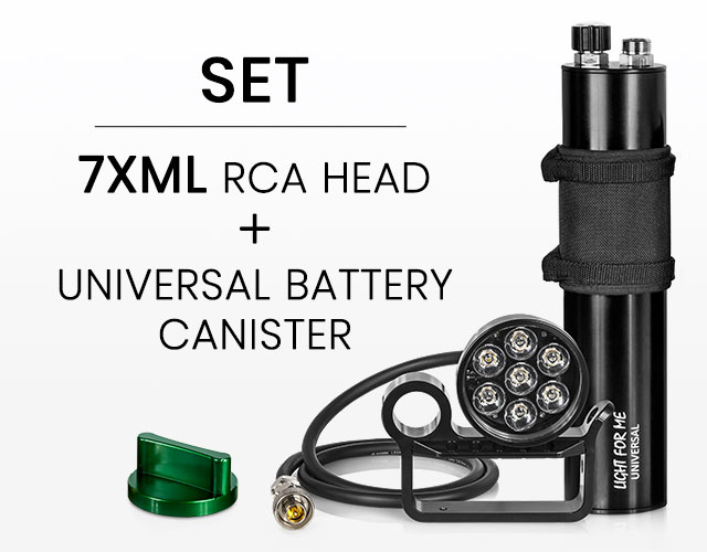 Light For Me dive set made of 7XML head and Universal Battery Canister